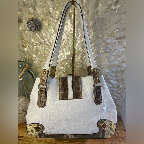 D&G DOLCE & GABBANA Lizardskin And White Leather Handbag With Gold Tone Hardware - Picture 2 of 16